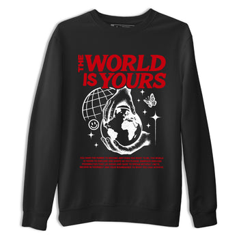 5s Fire Red Sneaker match tees – Sneaker Tees To Match Jordan 5 Retro Fire Red Sneakers – The World Is Yours Graphic Tee Black 2
