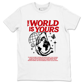 5s Fire Red Sneaker match tees – Sneaker Tees To Match Jordan 5 Retro Fire Red Sneakers – The World Is Yours Graphic Tee White 2