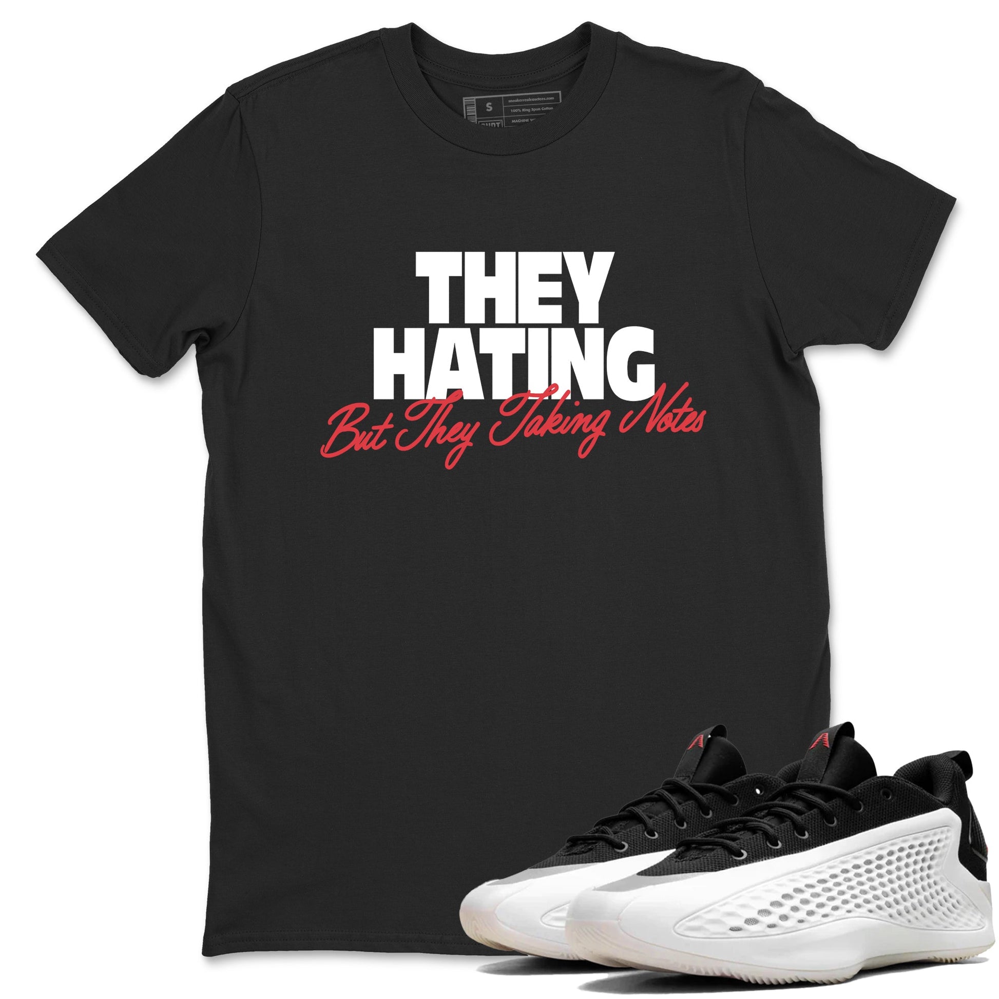 Sneaker Threads – Sneaker Tees To Match Adidas AE 1 Best Of Adi – They Hating But Taking Notes Graphic Tee Black 1. Perfect for Jordan releases 2025 colorways. Perfect for Anthony Edwards basketball sneaker drops and bold black, white, and red colorways from 2025.