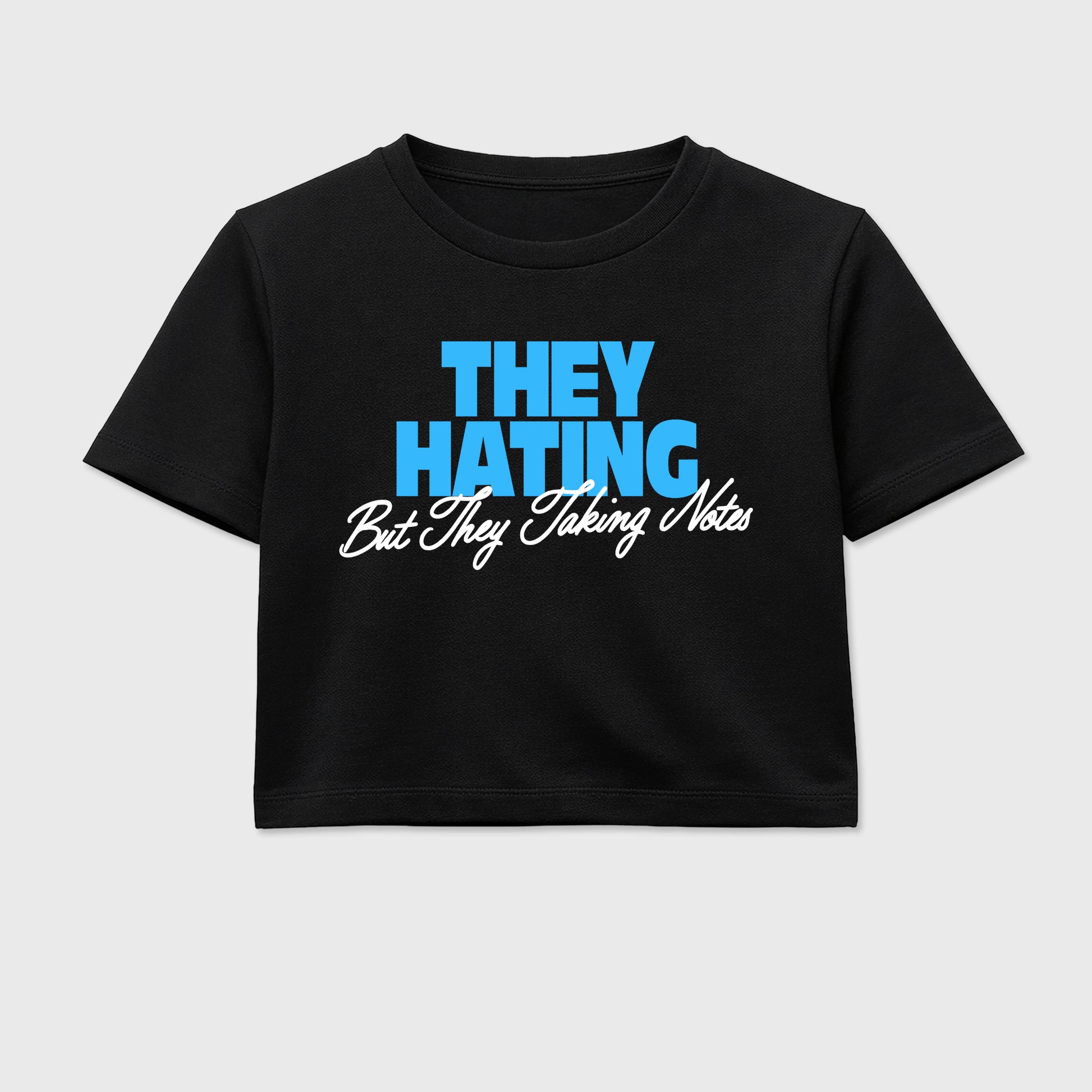 Best Sneakerfit for Sneakerheads Graphic Tees To Match Air Foamposite One University Blue Sneakers – They Hating But Taking Notes Crop T-Shirt Black 2