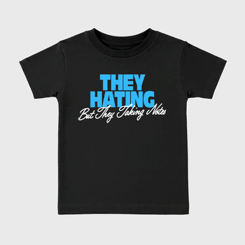 Best Sneakerfit for Sneakerheads Graphic Tees To Match Air Foamposite One University Blue Sneakers – They Hating But Taking Notes Kids T-Shirt Black 2
