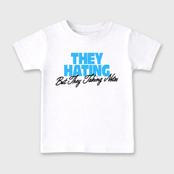 Best Sneakerfit for Sneakerheads Graphic Tees To Match Air Foamposite One University Blue Sneakers – They Hating But Taking Notes Kids T-Shirt White 2