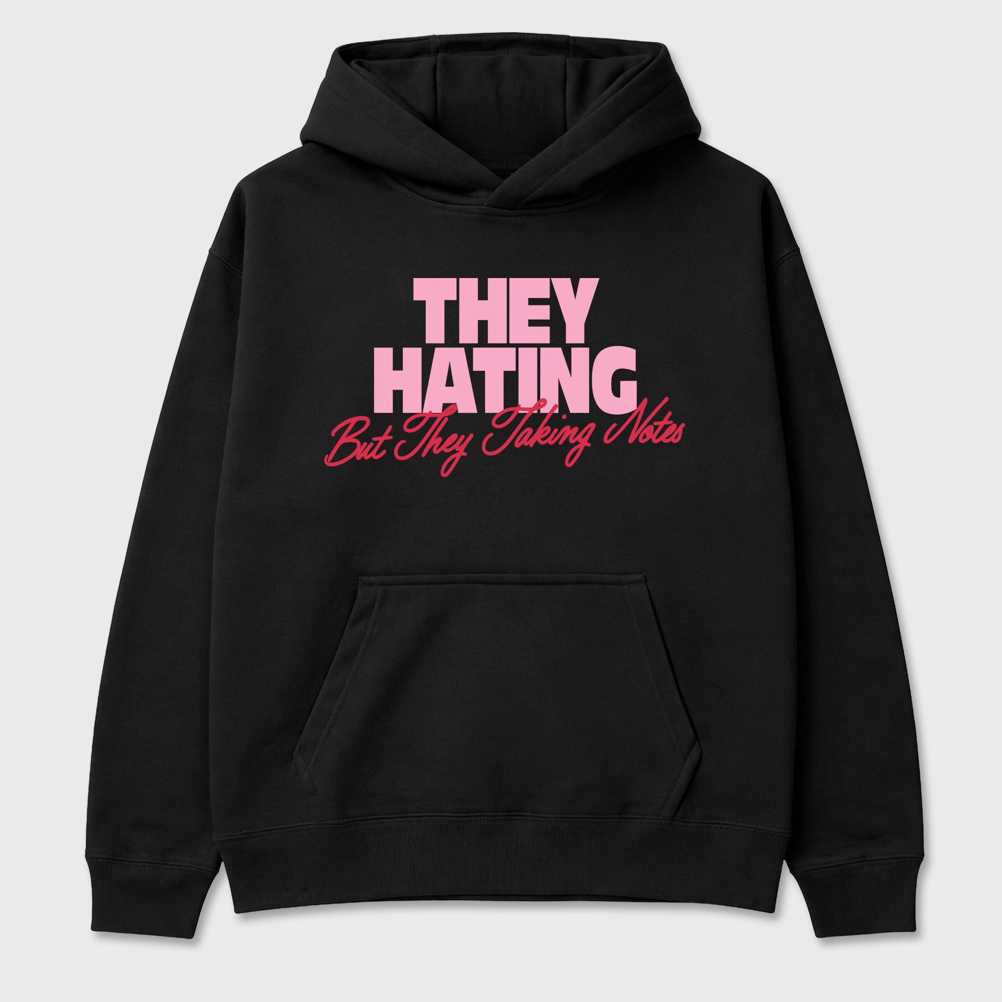 They Hating But Taking Notes Graphic T-Shirt sneaker match tee designed for the Air Jordan 1 Travis Scott Tropical Pink, featuring coordinated color options for a perfect streetwear match. Black 2 shirt.