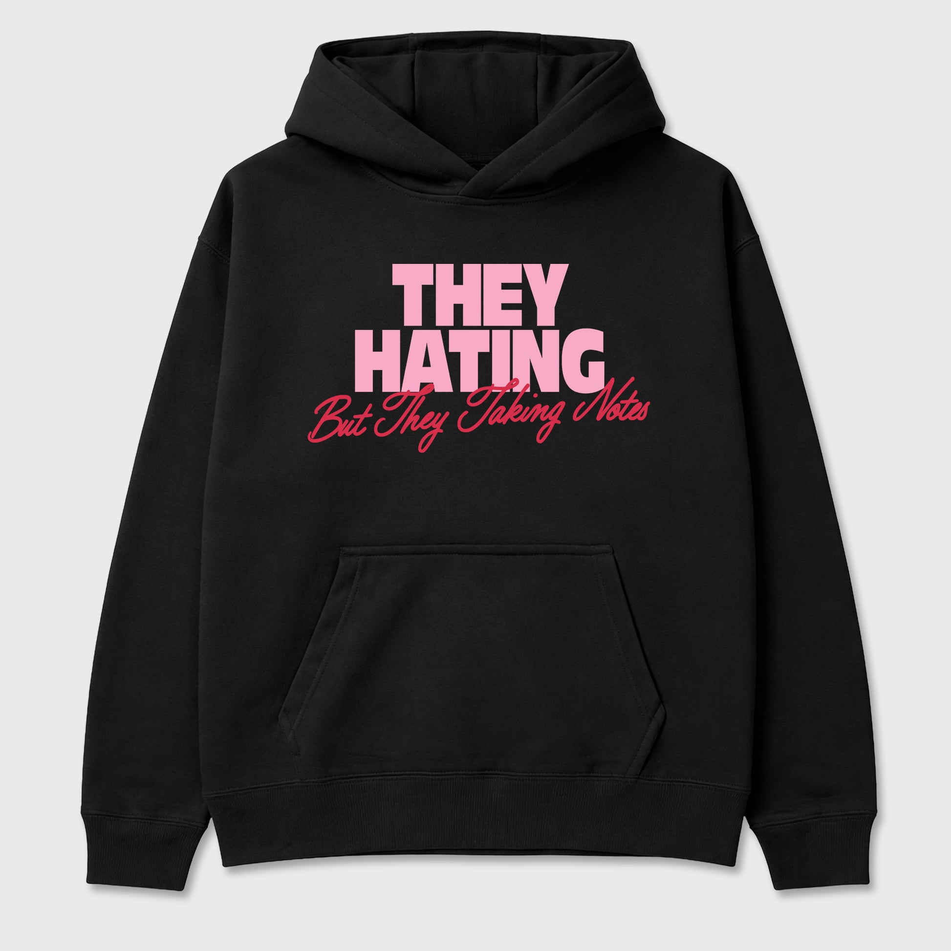 They Hating But Taking Notes Graphic T-Shirt sneaker match tee designed for the Air Jordan 1 Travis Scott Tropical Pink, featuring coordinated color options for a perfect streetwear match. Black 2 shirt.