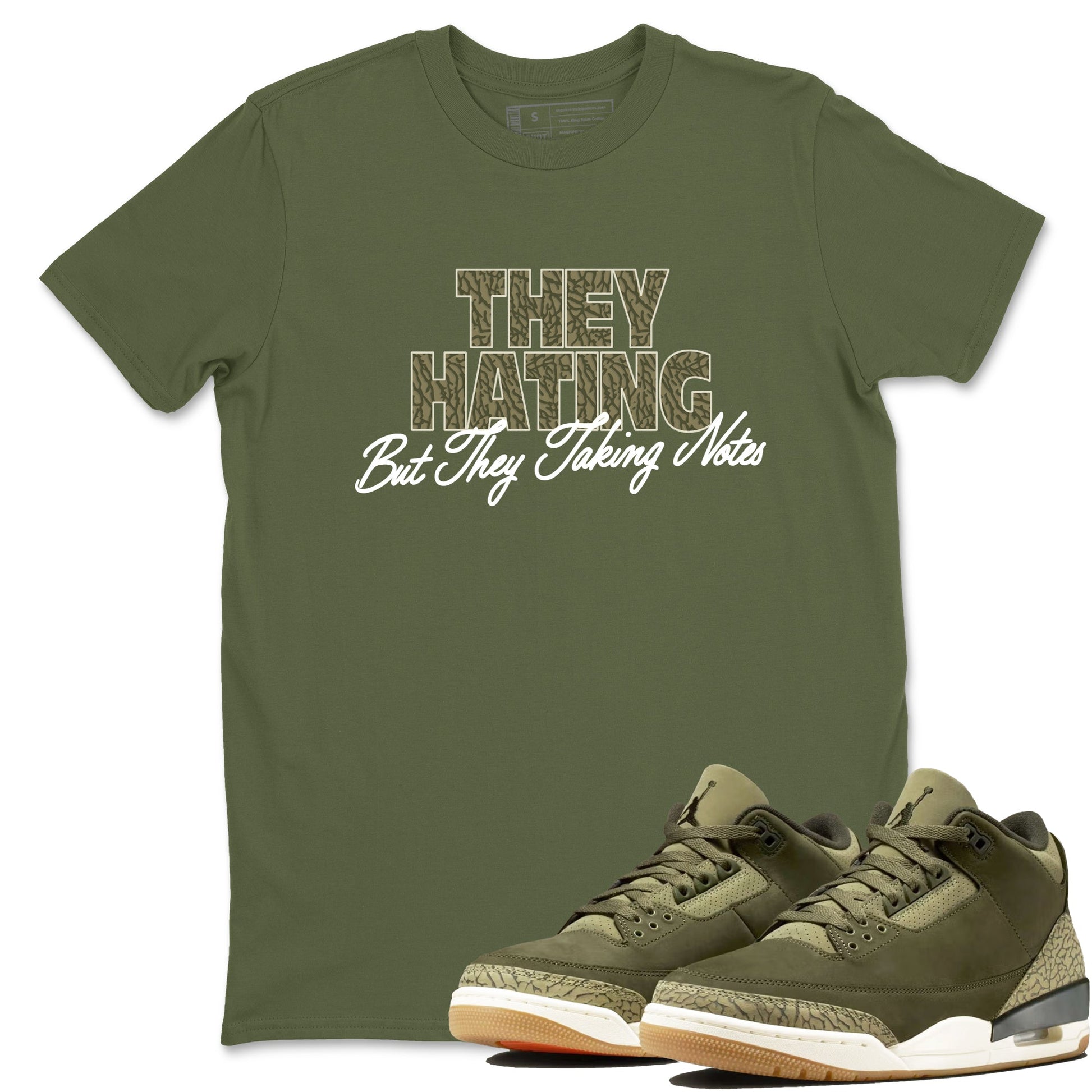 Sneaker Threads – Sneaker Threads To Match Air Jordan 3 Family Affair Shoes – They Hating But Taking Notes Tee Military Green 1