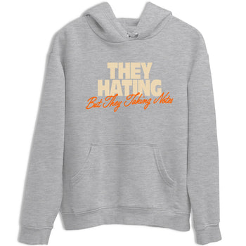 They Hating But Taking Notes sneaker match t-shirt styled to complete your fit with the Air Jordan 3 Starfish sneakers, shown in Heather Grey 2.