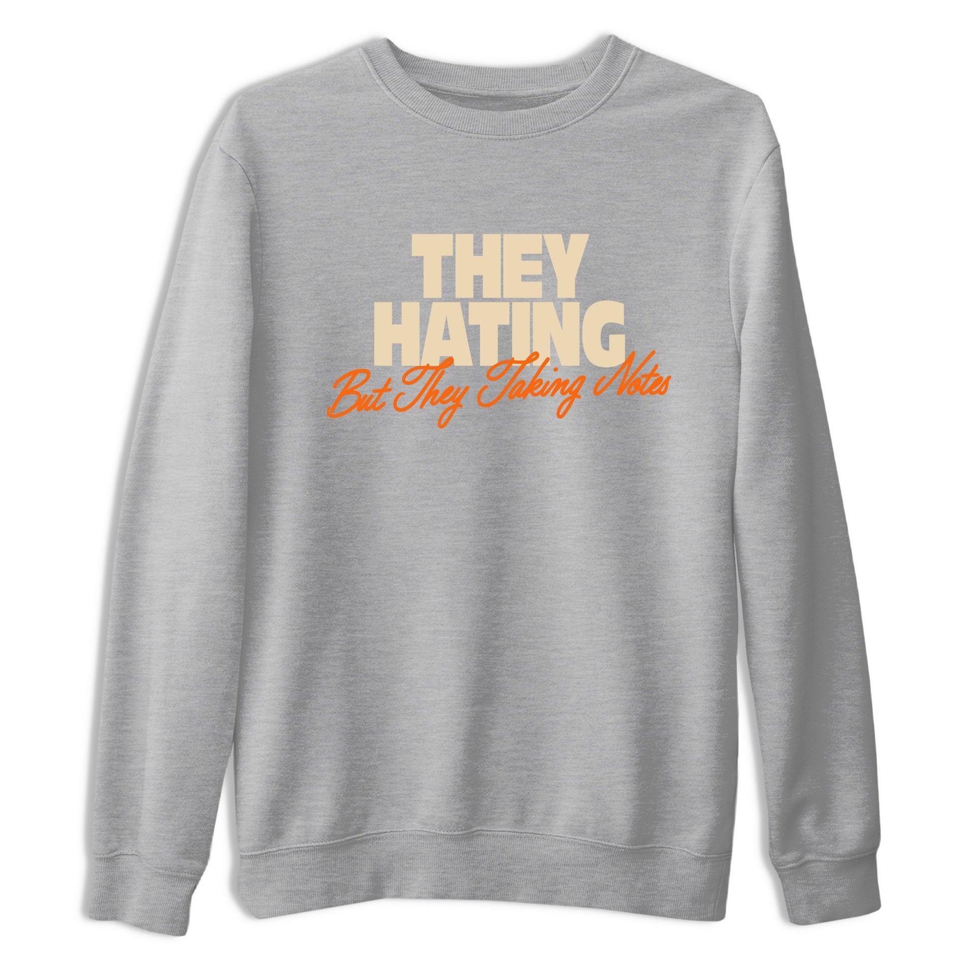 They Hating But Taking Notes sneaker match t-shirt styled to complete your fit with the Air Jordan 3 Starfish sneakers, shown in Heather Grey 2.