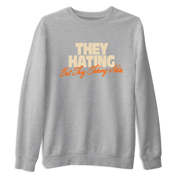 They Hating But Taking Notes sneaker match t-shirt styled to complete your fit with the Air Jordan 3 Starfish sneakers, shown in Heather Grey 2.