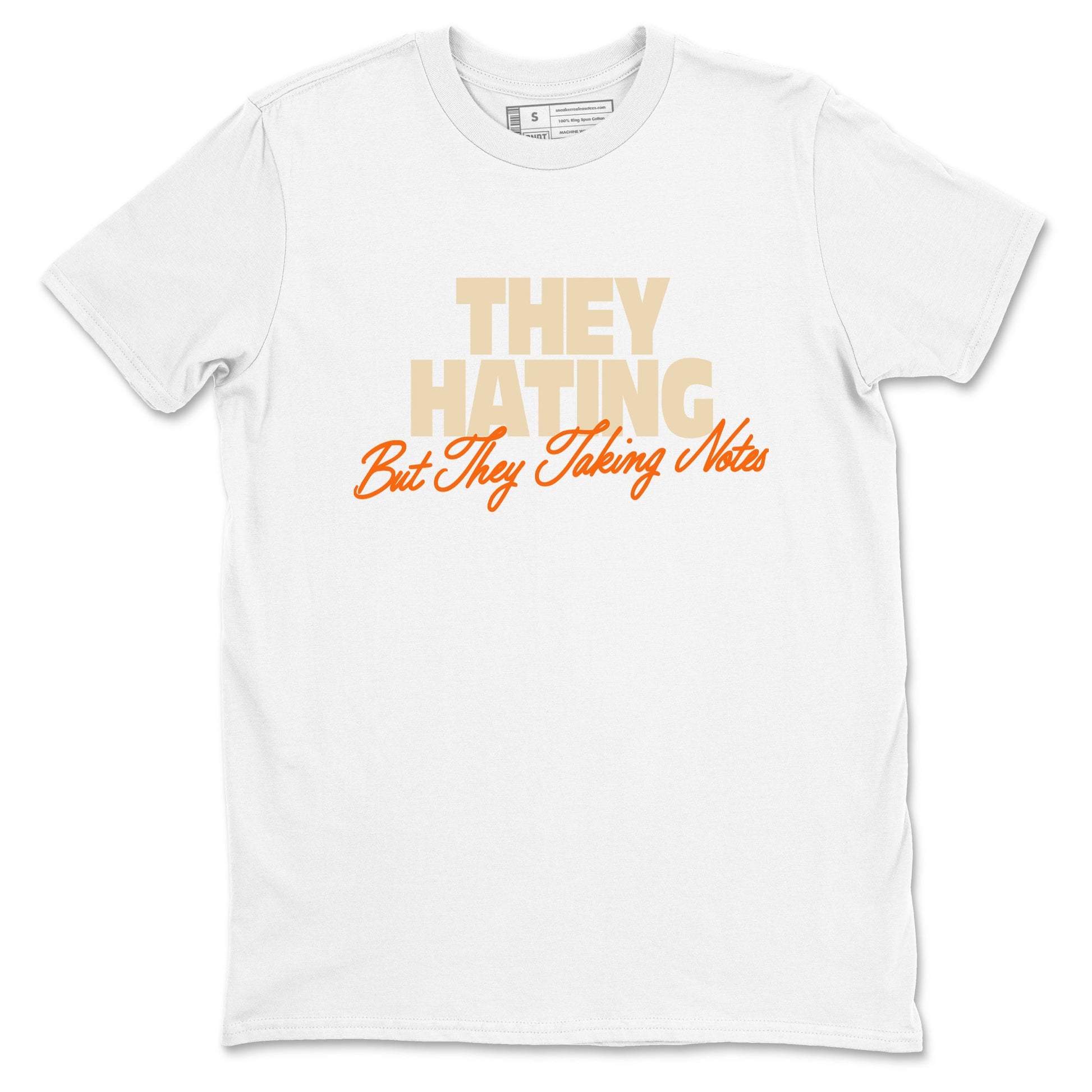 They Hating But Taking Notes sneaker match t-shirt styled to complete your fit with the Air Jordan 3 Starfish sneakers, shown in White 2.