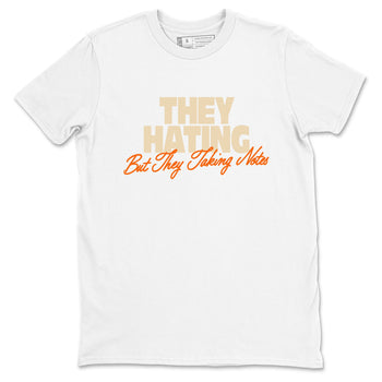 They Hating But Taking Notes sneaker match t-shirt styled to complete your fit with the Air Jordan 3 Starfish sneakers, shown in White 2.
