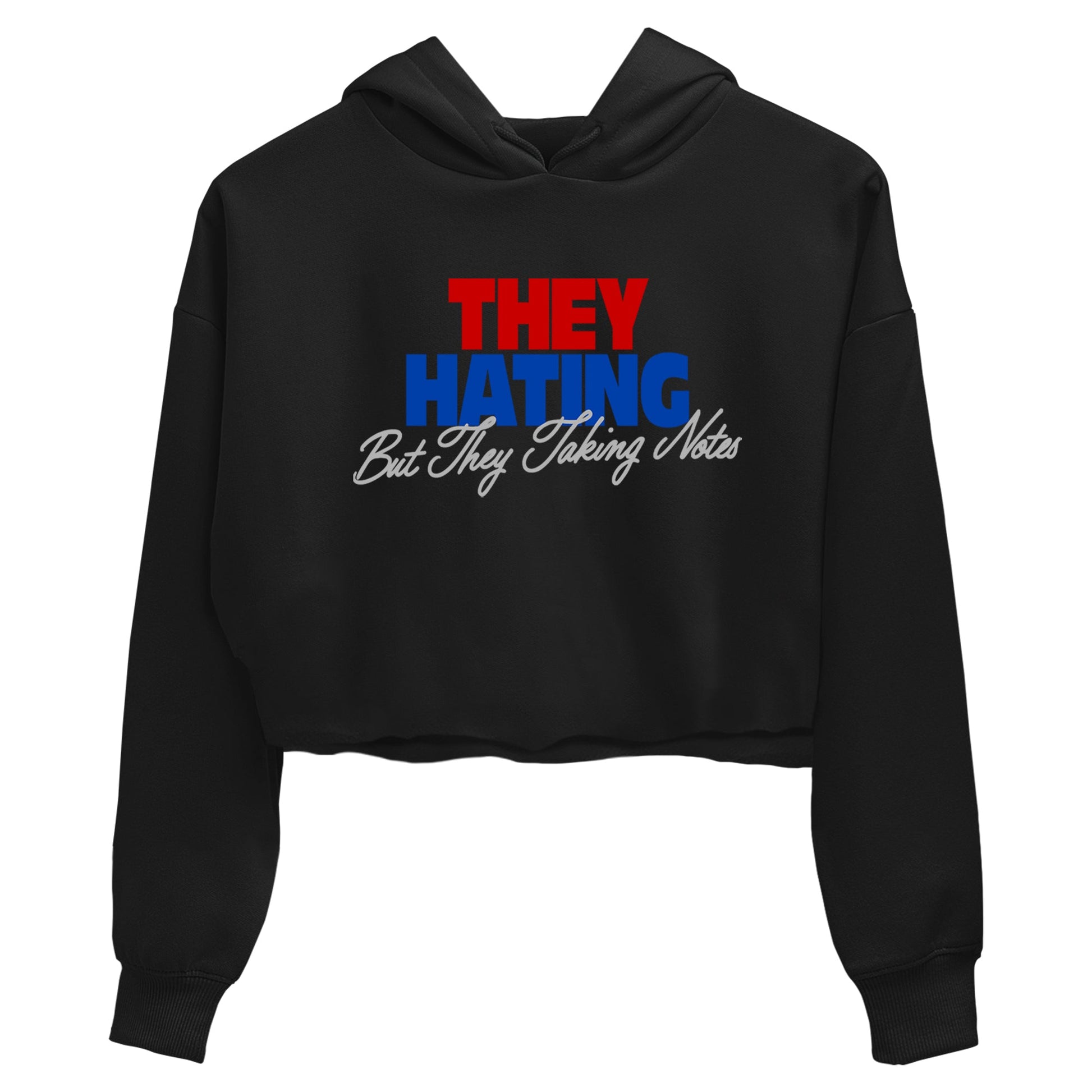 They Hating But Taking Notes womens crop tee made to vibe with the Air Jordan 4 Rare Air sneakers — the perfect match in Black 2.