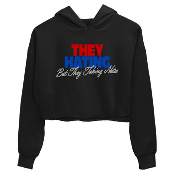 They Hating But Taking Notes womens crop tee made to vibe with the Air Jordan 4 Rare Air sneakers — the perfect match in Black 2.