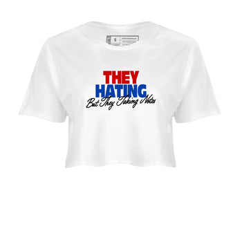 They Hating But Taking Notes womens crop tee made to vibe with the Air Jordan 4 Rare Air sneakers — the perfect match in White 2.