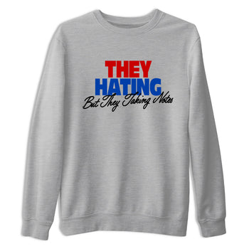 They Hating But Taking Notes sneaker match t-shirt styled to complete your fit with the Air Jordan 4 Rare Air sneakers, shown in Heather Grey 2.
