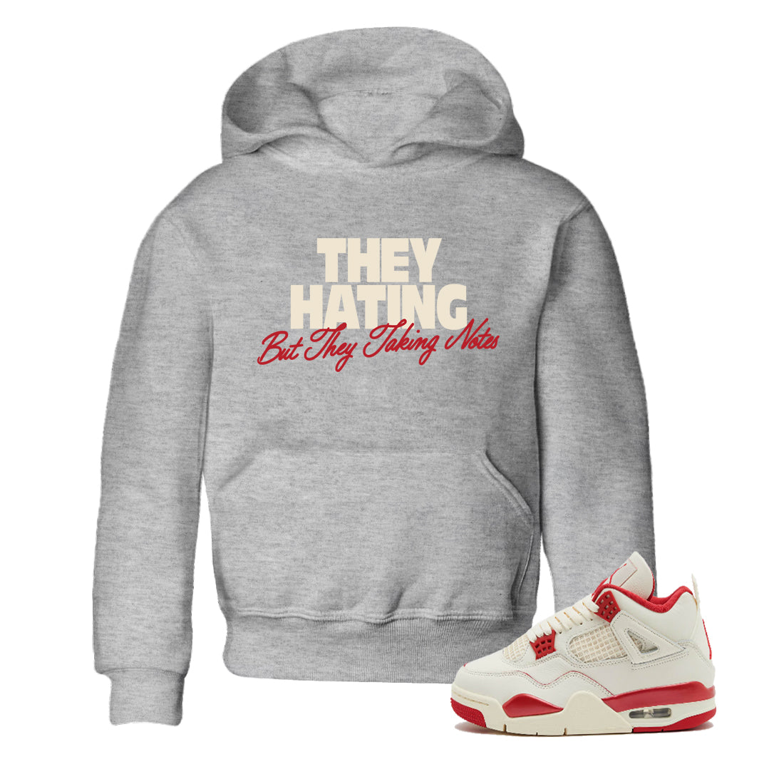 Perfect Valentine's Day Gifts graphic tee  – Graphic Tees To Match Air Jordan 4 Valentines Day – They Hating But Taking Notes Kids Graphic T-Shirt Heather Grey 1