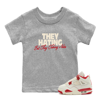 Perfect Valentine's Day Gifts graphic tee  – Graphic Tees To Match Air Jordan 4 Valentines Day – They Hating But Taking Notes Kids Graphic T-Shirt Heather Grey 1