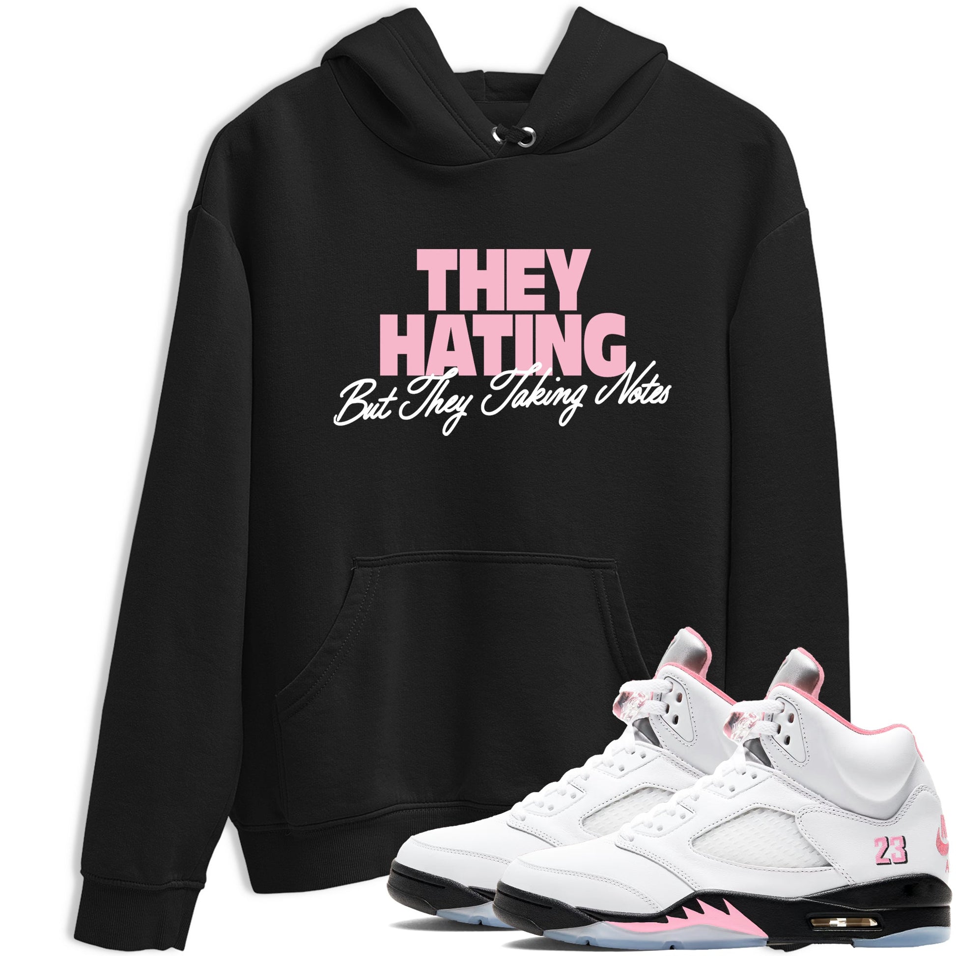 They Hating But Taking Notes sneaker match t-shirt styled to complete your fit with the Air Jordan 5 35th Anniversary sneakers, shown in Black 1.