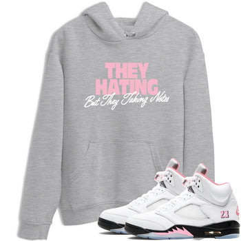They Hating But Taking Notes sneaker match t-shirt styled to complete your fit with the Air Jordan 5 35th Anniversary sneakers, shown in Heather Grey 1.