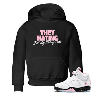They Hating But Taking Notes baby and kids t-shirt crafted for little sneakerheads to shine with the Air Jordan 5 35th Anniversary sneakers, displayed in Black 1.