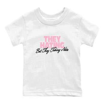 They Hating But Taking Notes baby and kids t-shirt crafted for little sneakerheads to shine with the Air Jordan 5 35th Anniversary sneakers, displayed in White 2.