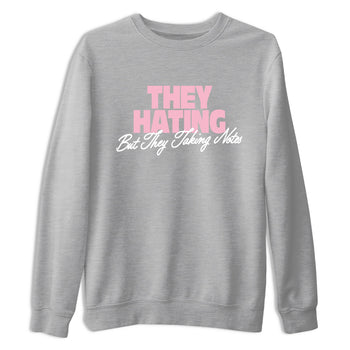 They Hating But Taking Notes sneaker match t-shirt styled to complete your fit with the Air Jordan 5 35th Anniversary sneakers, shown in Heather Grey 2.