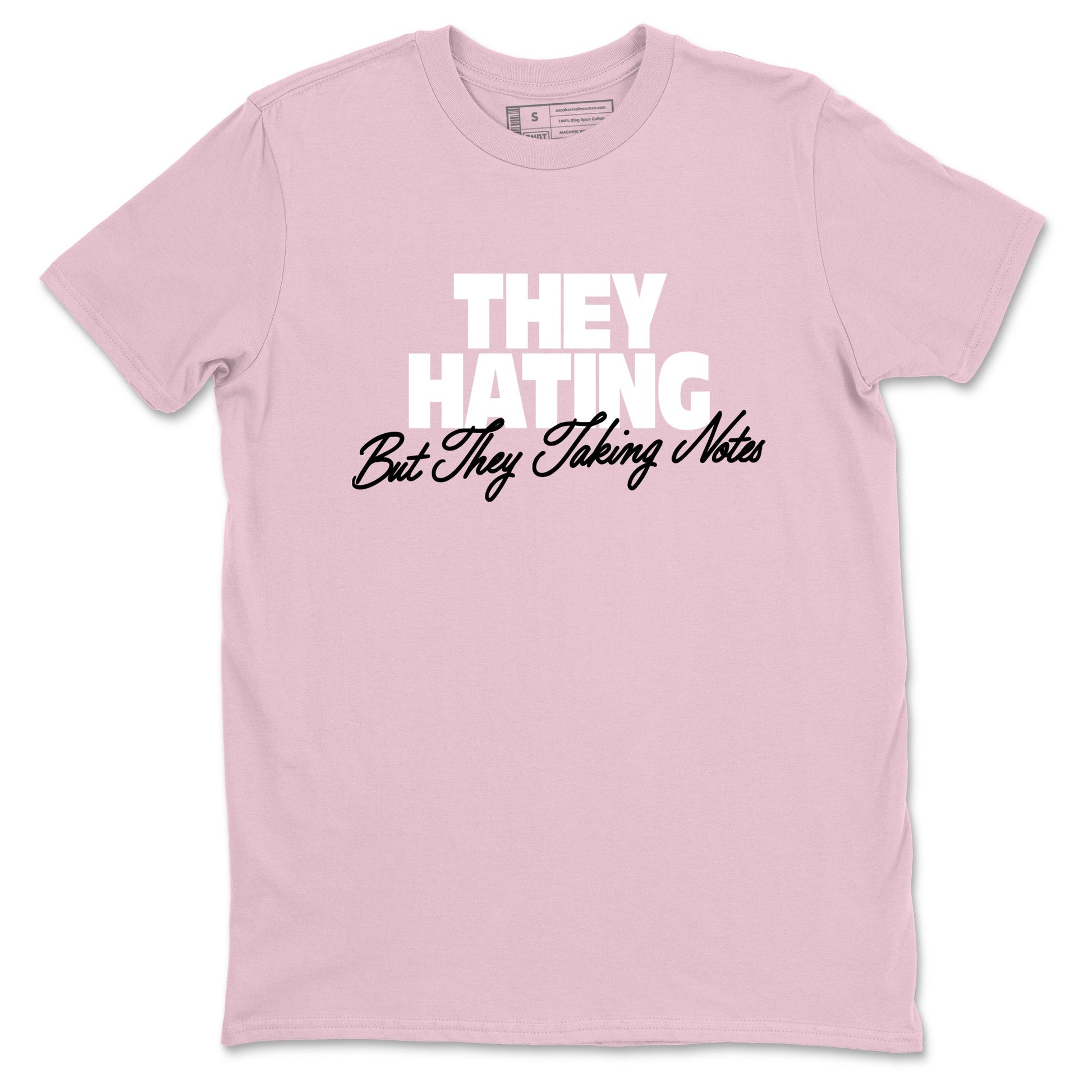 They Hating But Taking Notes sneaker match t-shirt styled to complete your fit with the Air Jordan 5 35th Anniversary sneakers, shown in Pink 2.
