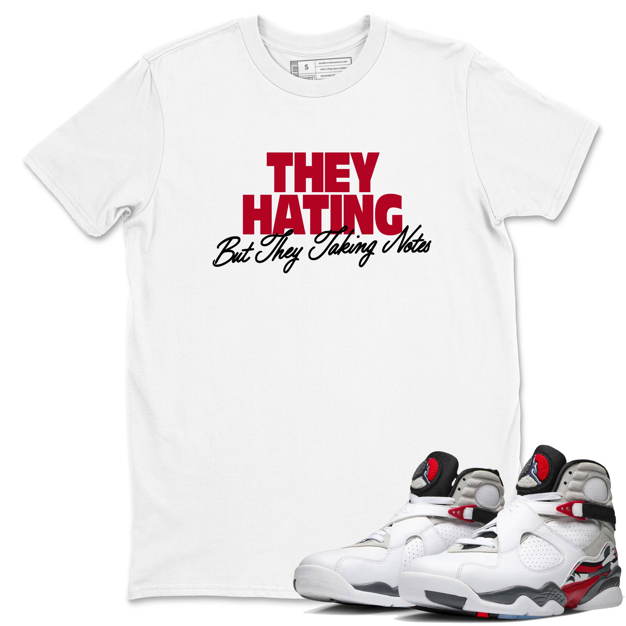 Sneaker Threads – Sneaker Tees To Match Air Jordan 8 Bunny – They Hating But Taking Notes Graphic Tee White 1. Perfect for Jordan releases 2025 colorways.
