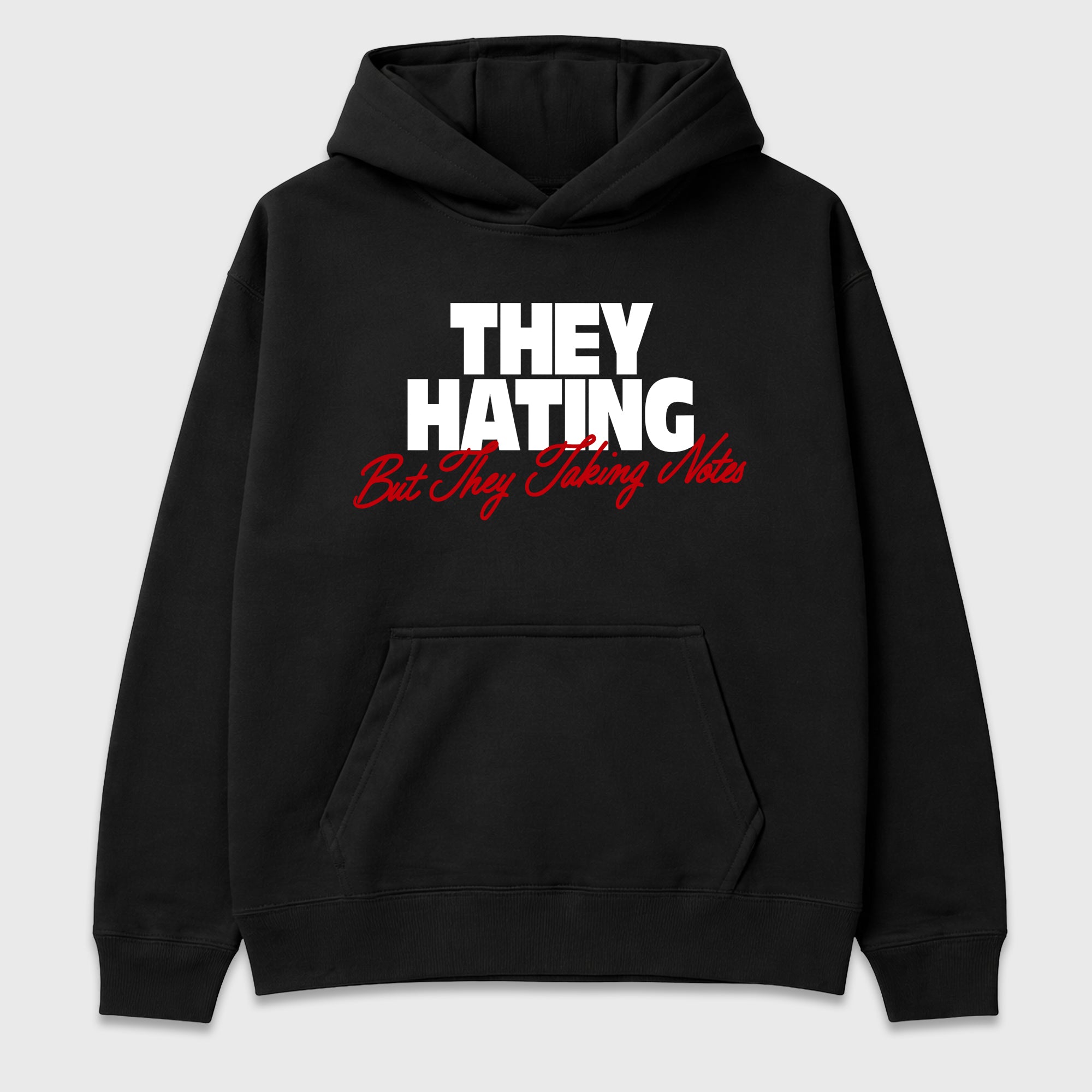 They Hating But Taking Notes Graphic T-Shirt featuring original streetwear artwork designed to match the Air Jordan 9 True Red. Black 2 Graphic Tee.