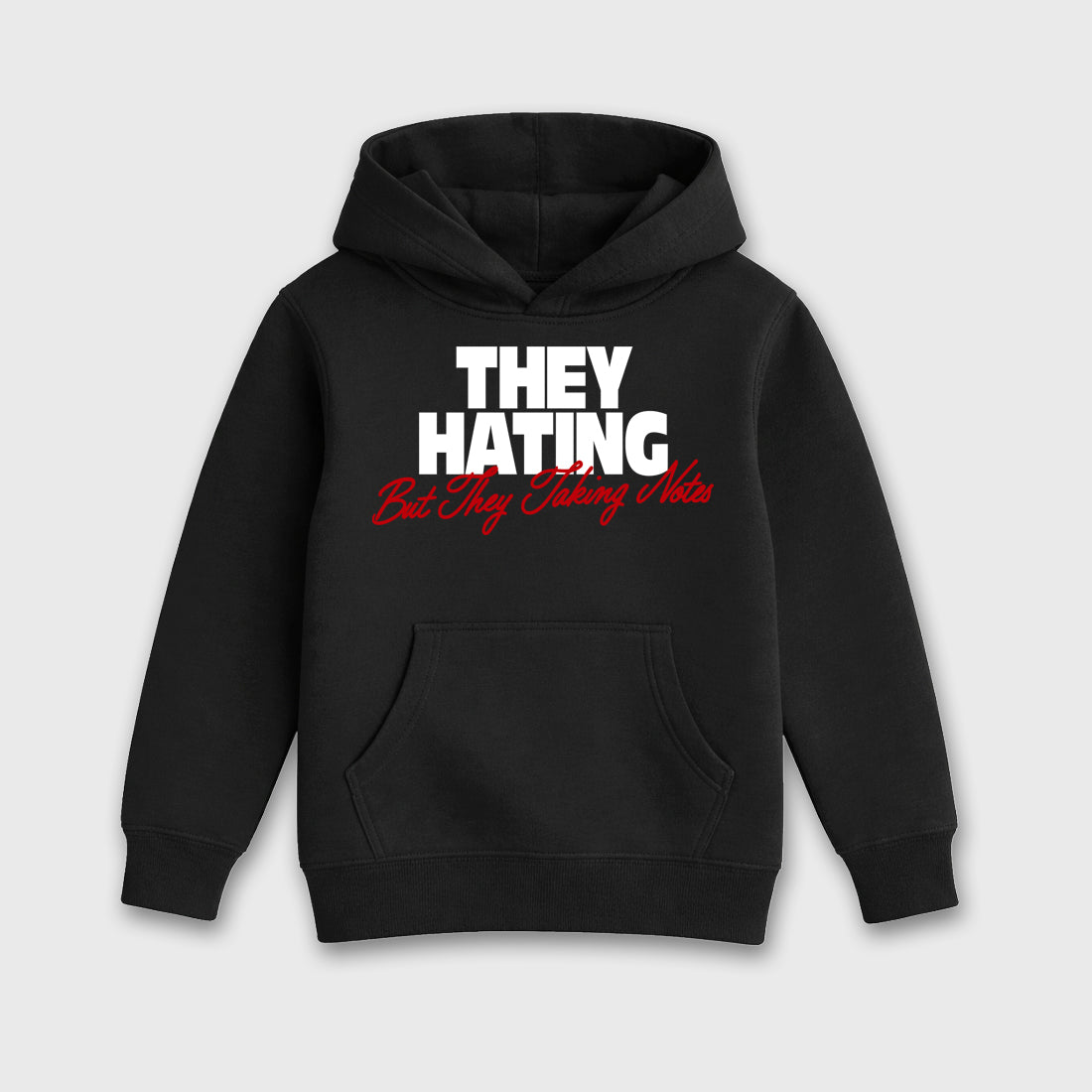 They Hating But Taking Notes Baby & Kids Graphic Hoodie featuring original artwork designed to match the Air Jordan 9 True Red. Black 2 Kids Graphic Sweater.