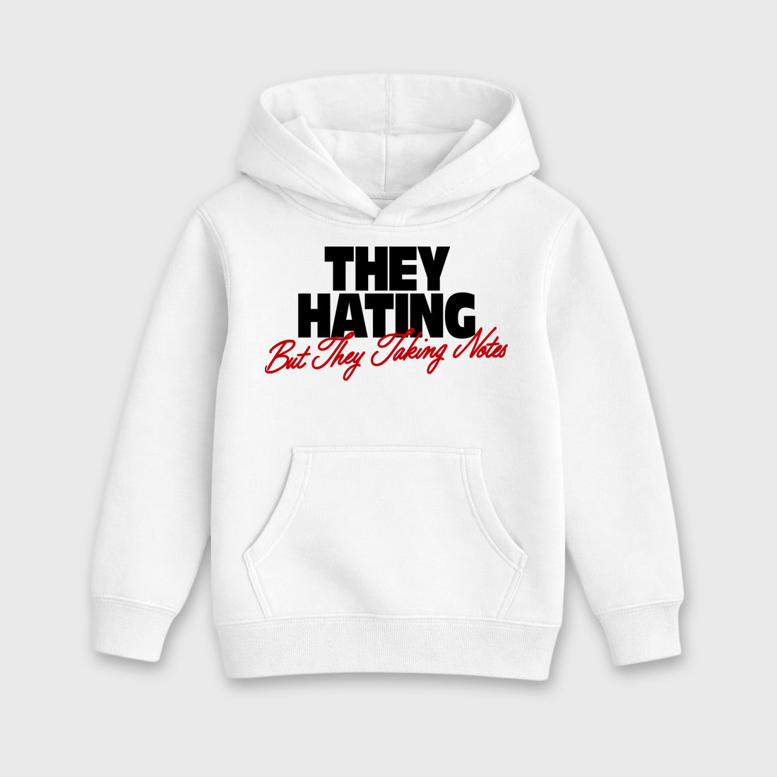 They Hating But Taking Notes Baby & Kids Graphic Hoodie featuring original artwork designed to match the Air Jordan 9 True Red. White 2 Kids Graphic Sweater.