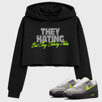 Sneakerfit graphic tee destination – Sneaker Tees To Match Air Max 90 Neon Yellow Sneakers – They Hating But Taking Notes Crop T-Shirt Black 1