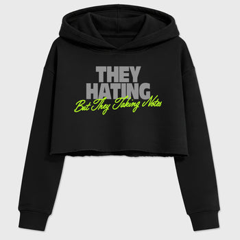 Sneakerfit graphic tee destination – Sneaker Tees To Match Air Max 90 Neon Yellow Sneakers – They Hating But Taking Notes Crop T-Shirt Black 2