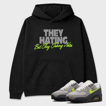 Sneakerfit graphic tee destination – Sneaker Tees To Match Air Max 90 Neon Yellow Sneakers – They Hating But Taking Notes Tee Black 1