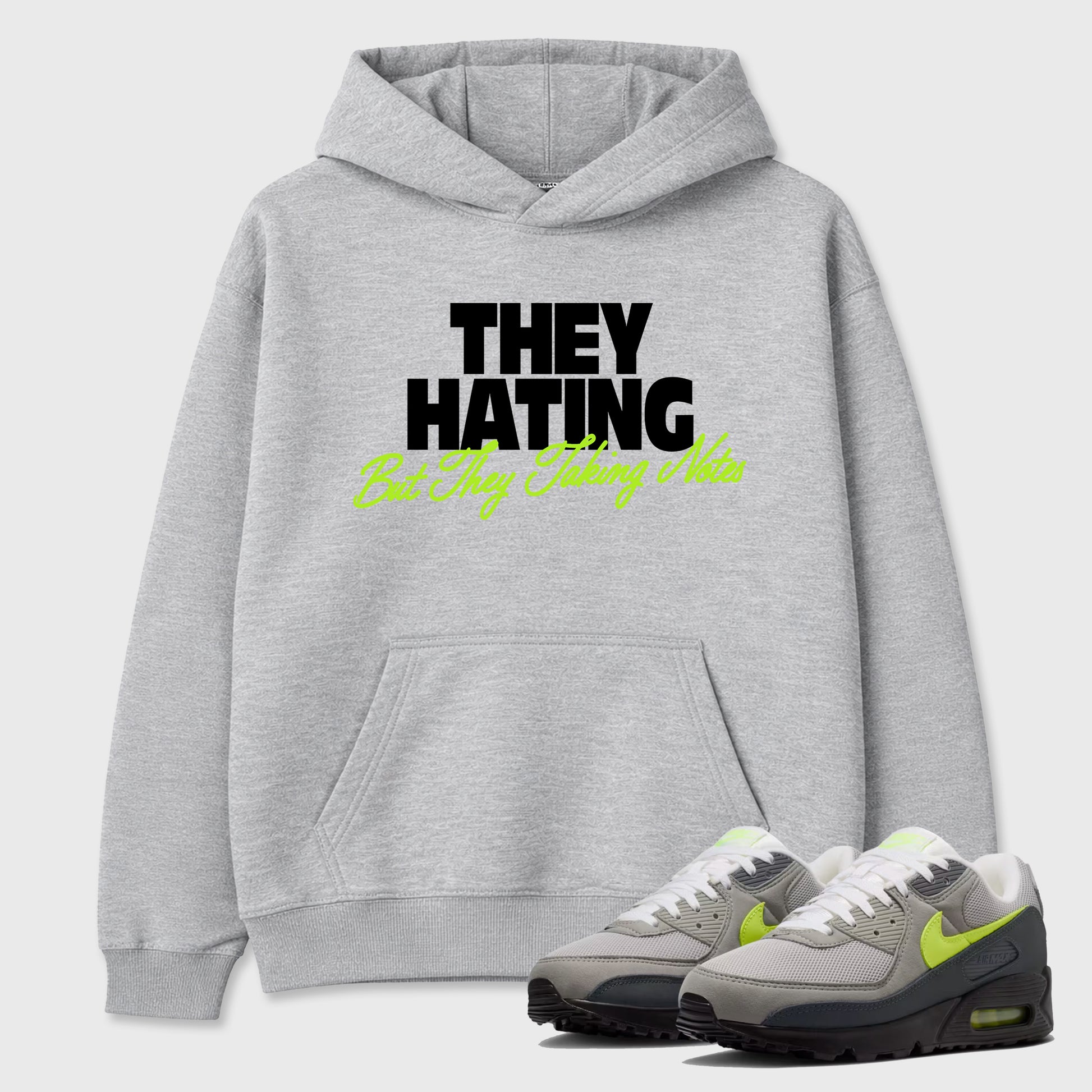 Sneakerfit graphic tee destination – Sneaker Tees To Match Air Max 90 Neon Yellow Sneakers – They Hating But Taking Notes Tee Heather Grey 1