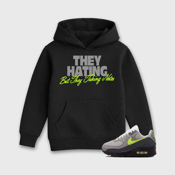 Sneakerfit graphic tee destination – Sneaker Tees To Match Air Max 90 Neon Yellow Sneakers – They Hating But Taking Notes Kids T-Shirt Black 1
