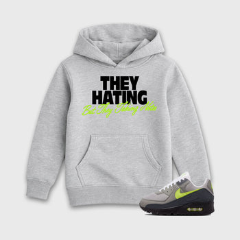 Sneakerfit graphic tee destination – Sneaker Tees To Match Air Max 90 Neon Yellow Sneakers – They Hating But Taking Notes Kids T-Shirt Heather Grey 1
