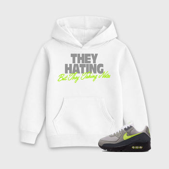 Sneakerfit graphic tee destination – Sneaker Tees To Match Air Max 90 Neon Yellow Sneakers – They Hating But Taking Notes Kids T-Shirt White 1