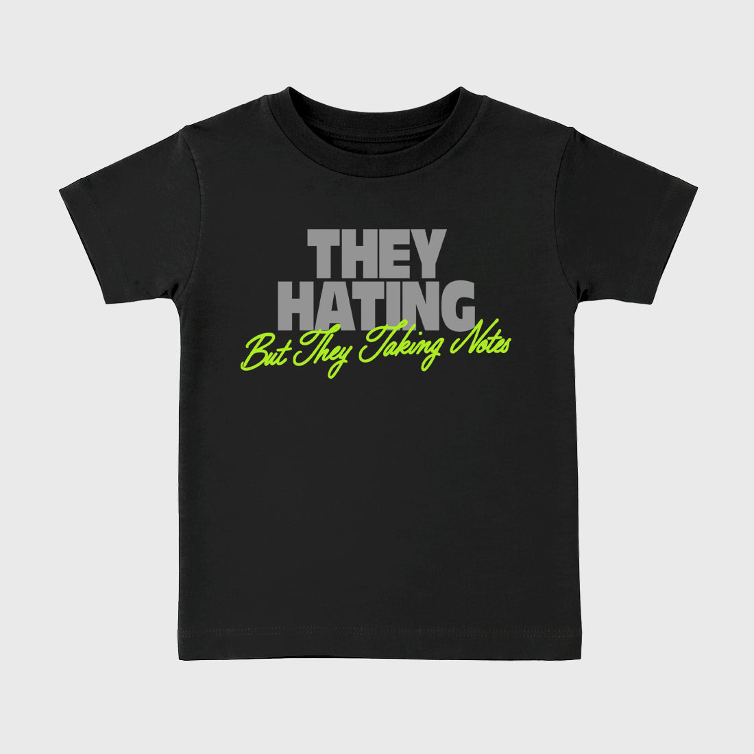 Sneakerfit graphic tee destination – Sneaker Tees To Match Air Max 90 Neon Yellow Sneakers – They Hating But Taking Notes Kids T-Shirt Black 2