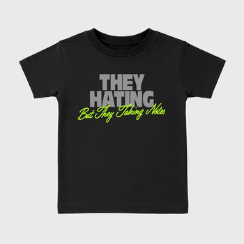 Sneakerfit graphic tee destination – Sneaker Tees To Match Air Max 90 Neon Yellow Sneakers – They Hating But Taking Notes Kids T-Shirt Black 2