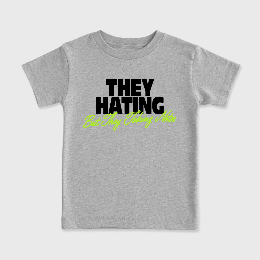 Sneakerfit graphic tee destination – Sneaker Tees To Match Air Max 90 Neon Yellow Sneakers – They Hating But Taking Notes Kids T-Shirt Heather Grey 2