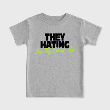 Sneakerfit graphic tee destination – Sneaker Tees To Match Air Max 90 Neon Yellow Sneakers – They Hating But Taking Notes Kids T-Shirt Heather Grey 2