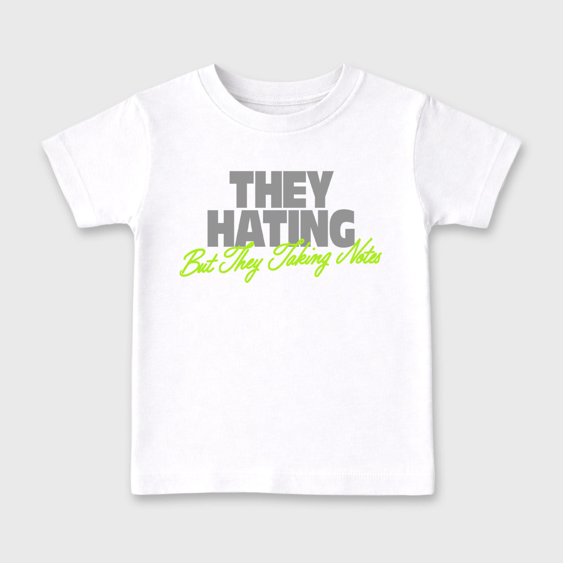 Sneakerfit graphic tee destination – Sneaker Tees To Match Air Max 90 Neon Yellow Sneakers – They Hating But Taking Notes Kids T-Shirt White 2
