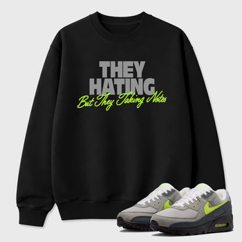 Sneakerfit graphic tee destination – Sneaker Tees To Match Air Max 90 Neon Yellow Sneakers – They Hating But Taking Notes Tee Black 1