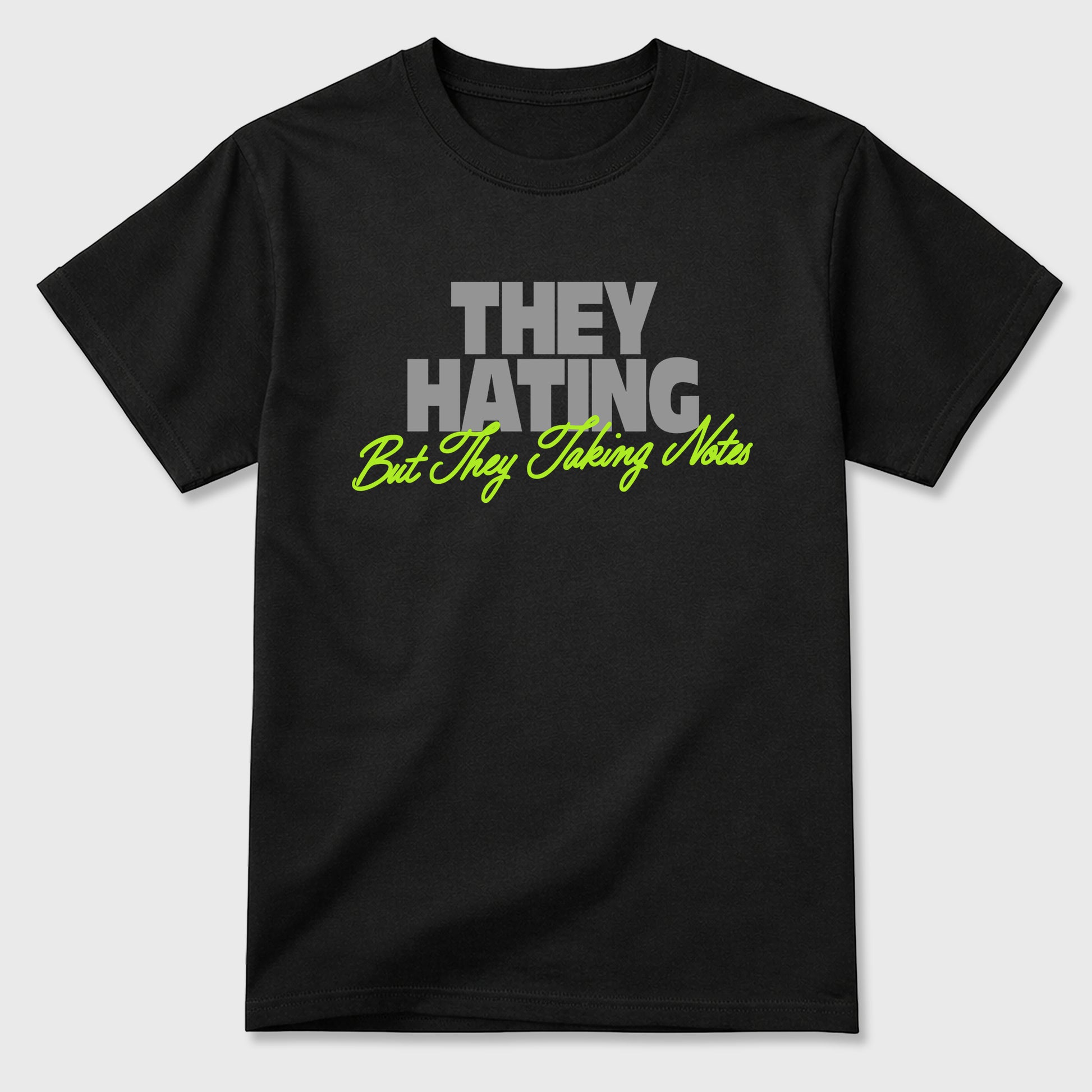 Sneakerfit graphic tee destination – Sneaker Tees To Match Air Max 90 Neon Yellow Sneakers – They Hating But Taking Notes Tee Black 2