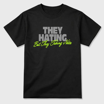 Sneakerfit graphic tee destination – Sneaker Tees To Match Air Max 90 Neon Yellow Sneakers – They Hating But Taking Notes Tee Black 2