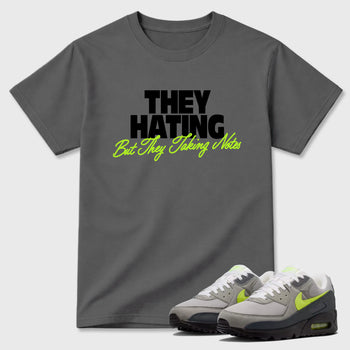 Sneakerfit graphic tee destination – Sneaker Tees To Match Air Max 90 Neon Yellow Sneakers – They Hating But Taking Notes Tee Cool Grey 1
