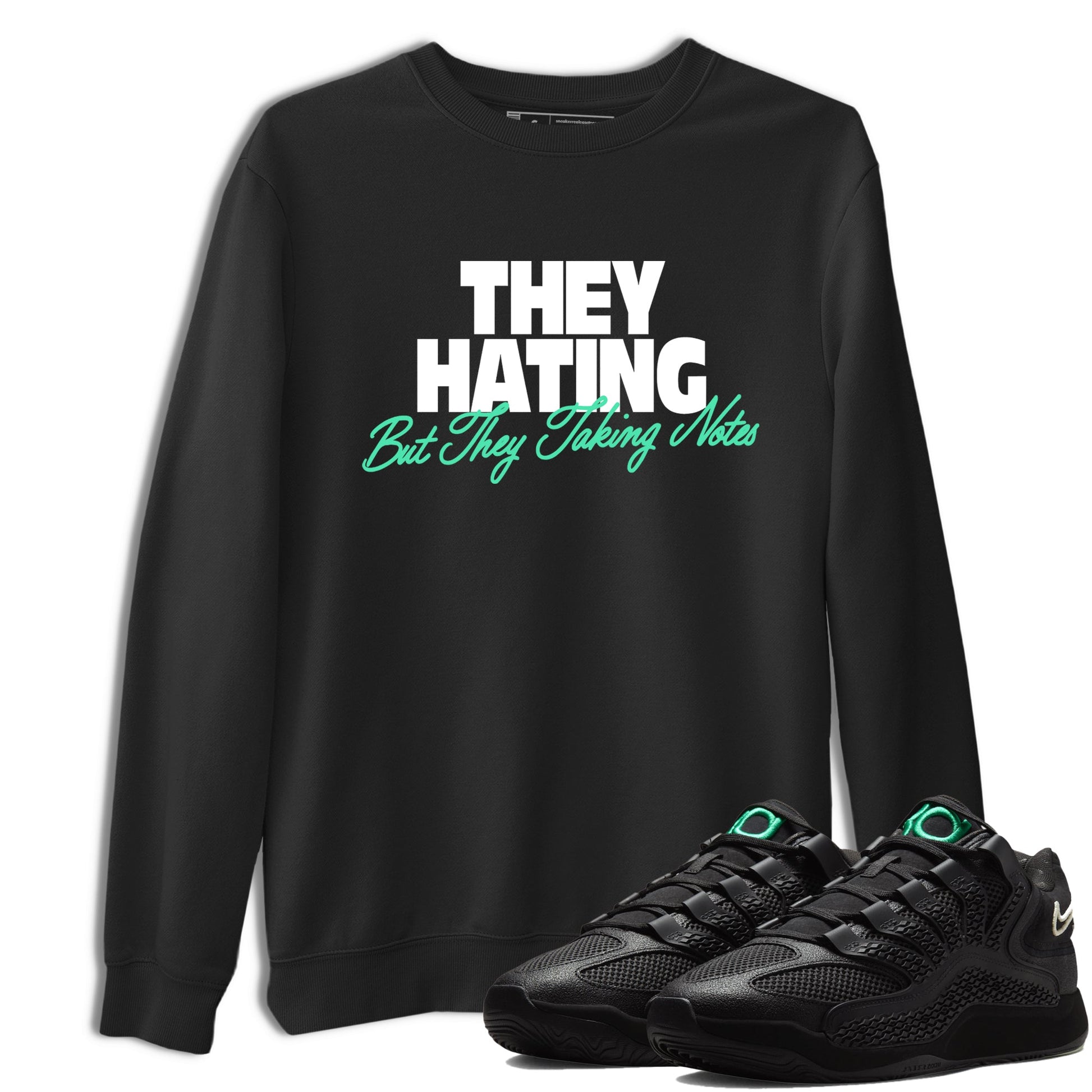 Sneaker Threads – Sneaker Tees To Match Nike KD 18 Black Label – They Hating But Taking Notes Graphic Tee Black 1. Perfect for Jordan releases 2025 colorways. Perfect for Kevin Durant basketball sneaker releases and all-black performance colorways for 2025 hoopers. 