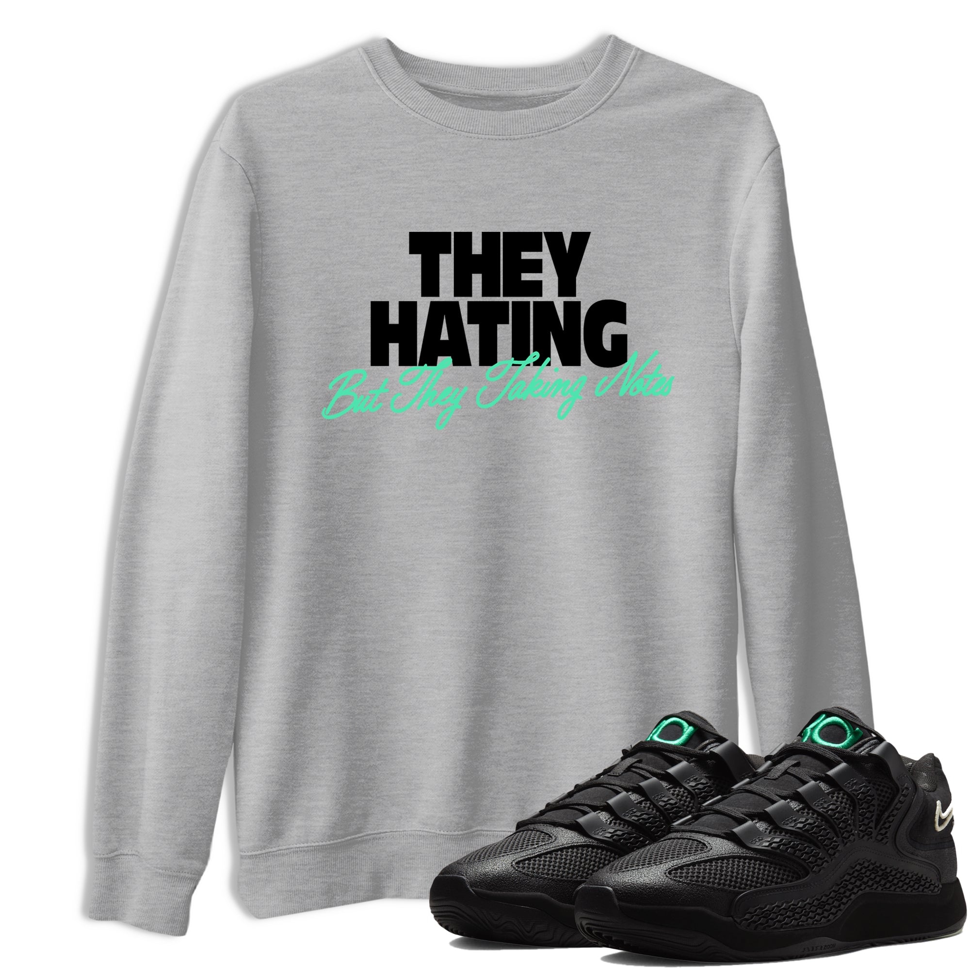 Sneaker Threads – Sneaker Tees To Match Nike KD 18 Black Label – They Hating But Taking Notes Graphic Tee Heather Grey 1. Perfect for Jordan releases 2025 colorways. Perfect for Kevin Durant basketball sneaker releases and all-black performance colorways for 2025 hoopers. 