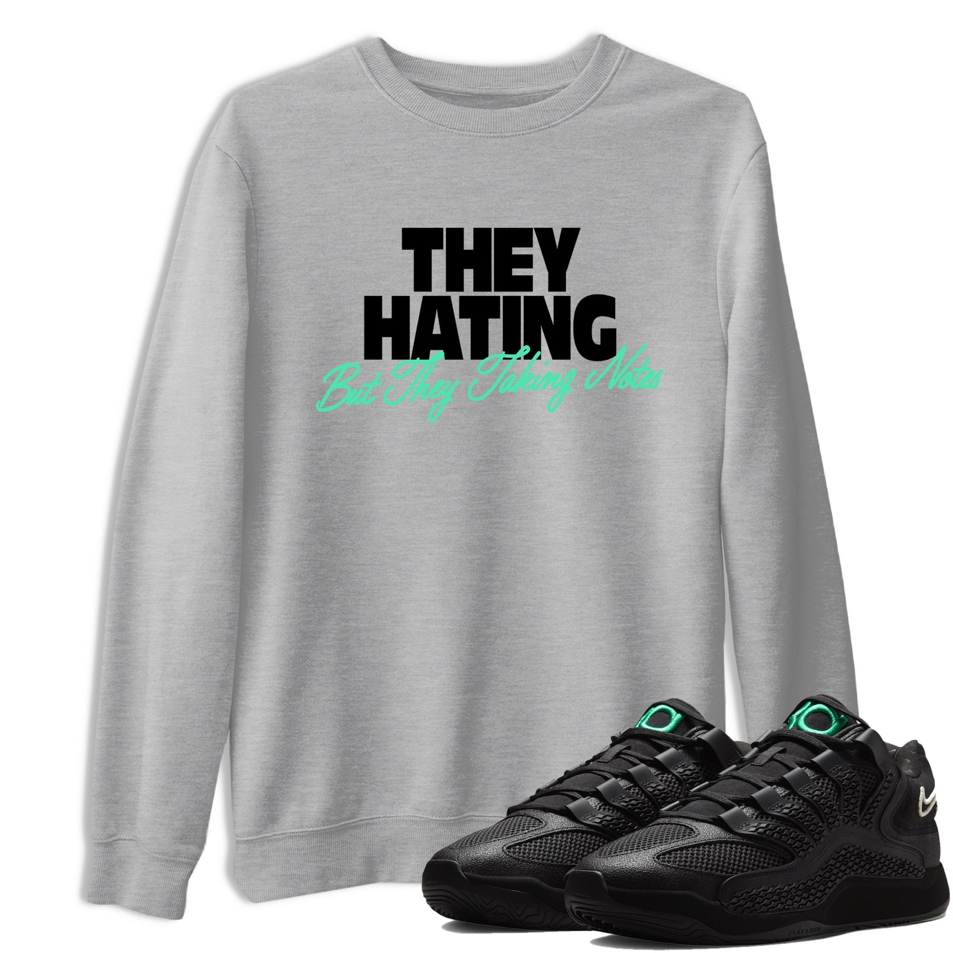 Sneaker Threads – Sneaker Tees To Match Nike KD 18 Black Label – They Hating But Taking Notes Graphic Tee Heather Grey 1. Perfect for Jordan releases 2025 colorways. Perfect for Kevin Durant basketball sneaker releases and all-black performance colorways for 2025 hoopers. 