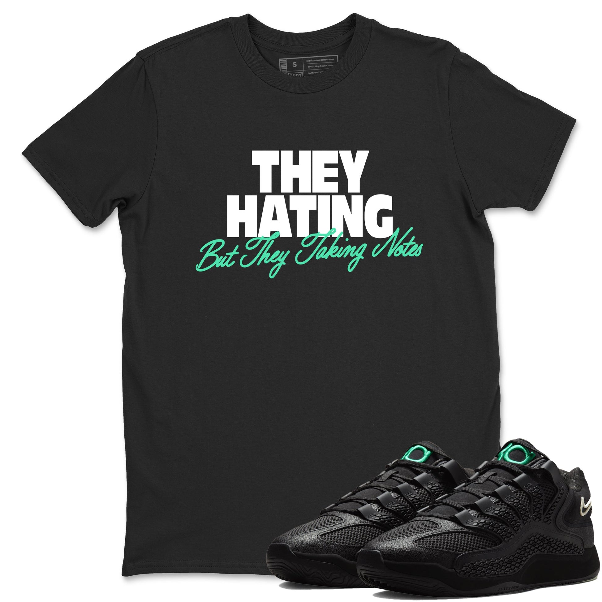 Sneaker Threads – Sneaker Tees To Match Nike KD 18 Black Label – They Hating But Taking Notes Graphic Tee Black 1. Perfect for Jordan releases 2025 colorways. Perfect for Kevin Durant basketball sneaker releases and all-black performance colorways for 2025 hoopers. 